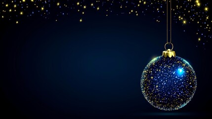 Poster - Winter Background Illustration with Blue Colors and Glittering Stars Featuring a Giant Decorative Christmas Ornament