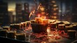 © SP_Da - A table with a bunch of gold coins and a candle in the middle