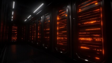 Poster - Glowing Server Room Corridor Futuristic Data Center Interior