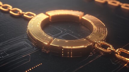Poster - Golden Circuit Ring Secured by Chain Digital Security Concept