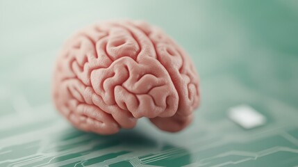 Poster - A detailed rendering of a human brain placed on a digital circuit board, symbolizing the intersection of neuroscience and technology.