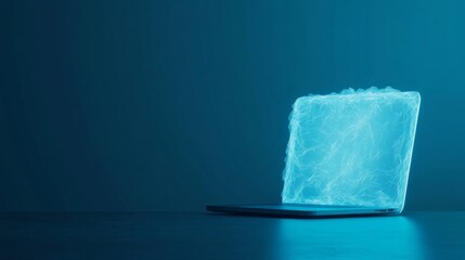 Aufkleber - Futuristic Cybersecurity Concept Glowing Holographic Shield over Laptop on Dark Desk