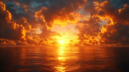 Wall Mural - Fiery Sunset over the Ocean 