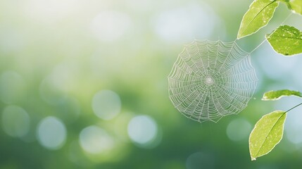 Canvas Print - Morning Dew on Spider Web Amidst Greenery Natures Intricate Designs