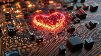 Poster - glowing heart design on a circuit board showcases innovation in electronics