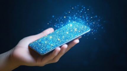 Poster - Hand Holding Smartphone with Digital Network Display