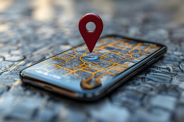 Poster - A smartphone displaying a map with a location pin, symbolizing navigation and location services.