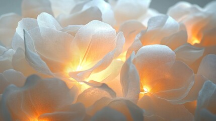 Poster - Soft white flowers illuminated with warm light, creating a serene and tranquil atmosphere.