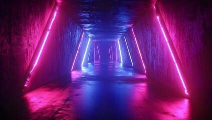 Wall Mural - an abstract modern tunnel with bright glowing neon lights