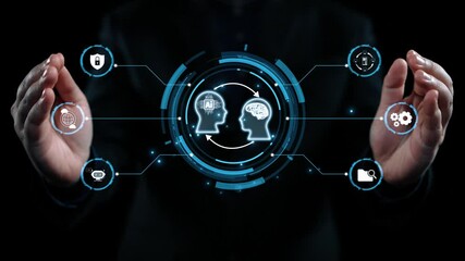 Poster - human interact with ai artificial intelligence brain processor in concept of ai artificial intellige