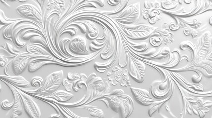 white embossed floral relief texture background.