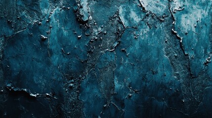 Poster - Textured surface with a dark blue and teal color palette, showcasing peeling paint effects.