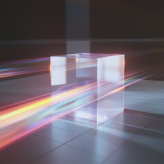 Poster - Colorful light emission from holographic cube studio setting digital art abstract environment perspective view visual concept