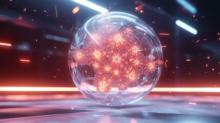 Poster - Futuristic fractal object with self-replicating particles digital studio abstract art neon environment close-up view sci-fi concept