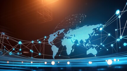 Poster - Dynamic high-tech digital world map global network visualization technology modern futuristic digital landscape