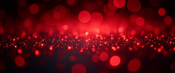 Red shiny glitter in a bokeh effect on black background