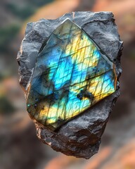Poster - Labradorite stone with iridescent colors nature gemstone outdoor close-up mineral beauty
