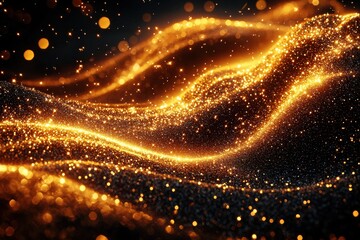 Poster - Dynamic golden glitter trails cascading down a black background digital art abstract glamorous viewpoint