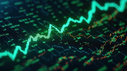 Poster - Dynamic green stock market growth chart business analysis digital visualization tech environment upward perspective