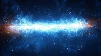 Poster - Dynamic blue and white light streaks racing across cosmic space digital artwork futuristic environment wide angle view