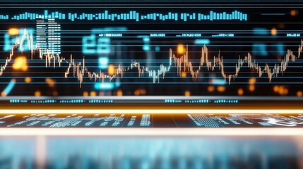 Poster - Futuristic financial trading floor with holographic displays digital market analysis high-tech environment modern perspective