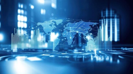 Poster - High-tech digital landscape showcasing world map futuristic environment data visualization concept