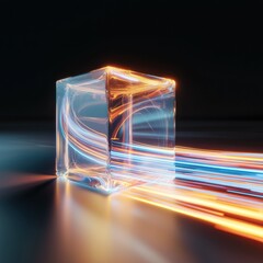 Poster - Colorful holographic cube emitting light digital space 3d futuristic environment close-up view visual concept
