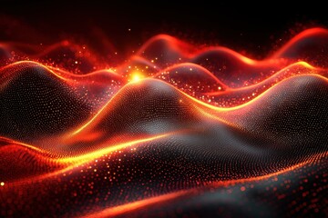 Poster - Dynamic red and gold light trails converging into vibrant patterns abstract art digital environment night viewpoint