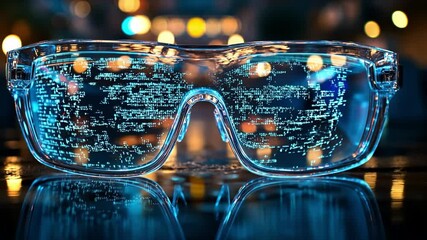 Poster - Innovative smart glasses displaying digital information in a futuristic setting