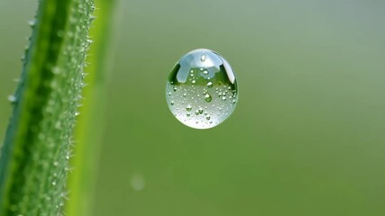 Poster - Raindrop clings to a green leaf reflecting nature's beauty in vibrant detail