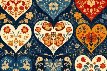 Colorful heart-shaped floral pattern creating a romantic and decorative design