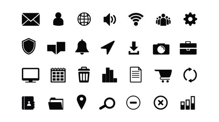 contact icon set. containing e-mail, phone, address, customer service, call, website and more. solid