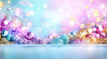 Wall Mural - Festive pastel glitter background with bokeh.