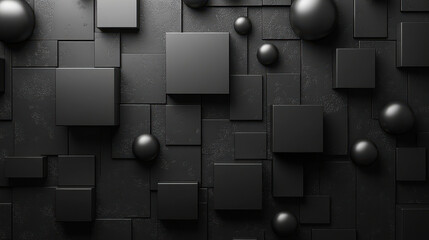 Poster - abstract geometric composition with cubes and spheres in enigmatic dark tones