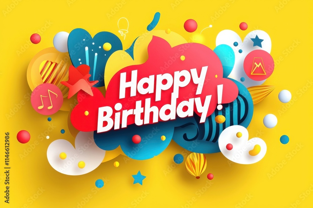 Bright and vibrant birthday decorations feature bold colors, shapes, and playful elements, creating a festive atmosphere perfect for celebrations.