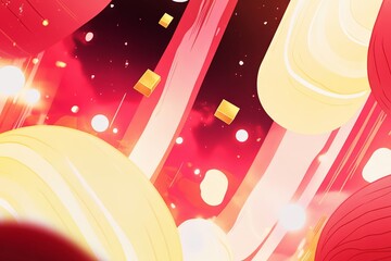 Poster - Abstract Red and Gold Artistic Composition with Dynamic Shapes and Glowing Elements