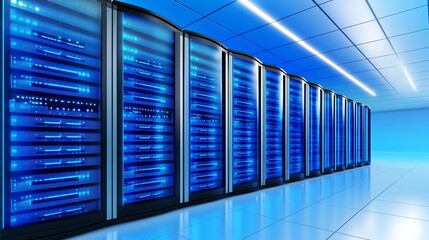 Poster - Modern Data Center Server Room with Blue Lighting