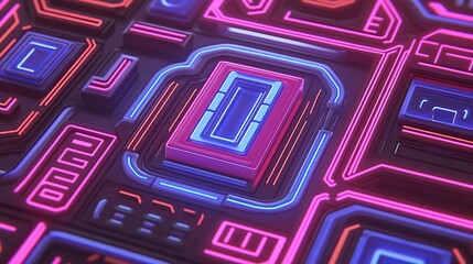 Poster - Neon Circuit Board Abstract Technological Design
