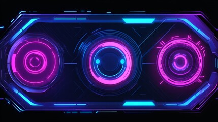 Poster - Neon Futuristic Interface with Circular HUD Elements