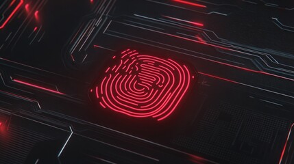 Poster - Neon Fingerprint on Futuristic Circuit Board Technology