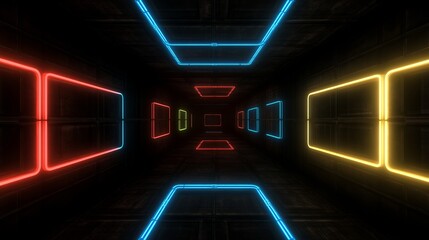 Poster - Neon Lights Corridor Futuristic Abstract Tunnel Design