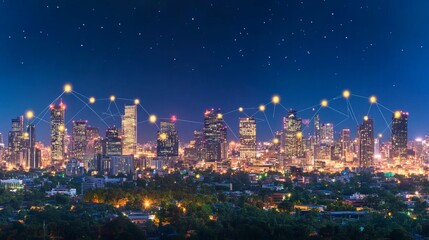 Poster - Night Cityscape Smart City Network Connectivity