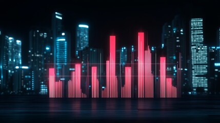 Poster - Night Cityscape with Dynamic Financial Data Visualization