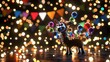 © Faizal - Colorful festive llama with decorations and bright bokeh lights for celebration themes