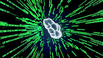 Poster - Digital cloud with data streams illustrating technology and information transfer in a futuristic environment