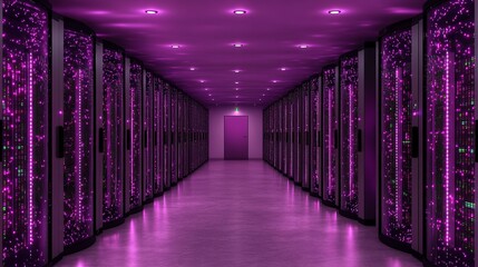 Poster - Purple Illuminated Server Room Corridor Data Center