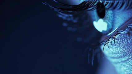 Poster - Close-up view of a human eye highlighting intricate details and vibrant colors in a dark setting