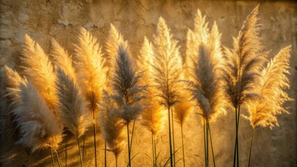 Poster - Soft Golden Light Bathes a Field of Delicate Feather Grass, Creating a Dreamy Landscape