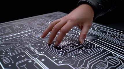 Poster - A man's hand presents a graphic, representing virtual currency. The background features cryptocurrency coins and money, emphasizing the concept of trading and investment.