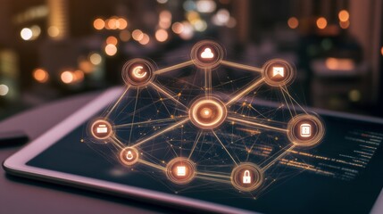 Poster - Secure Digital Network on Tablet Displaying Data Security